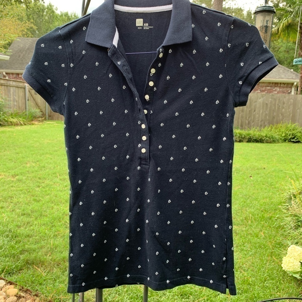 Cap sleeve nautical sailboat print polo shirt spring summer
